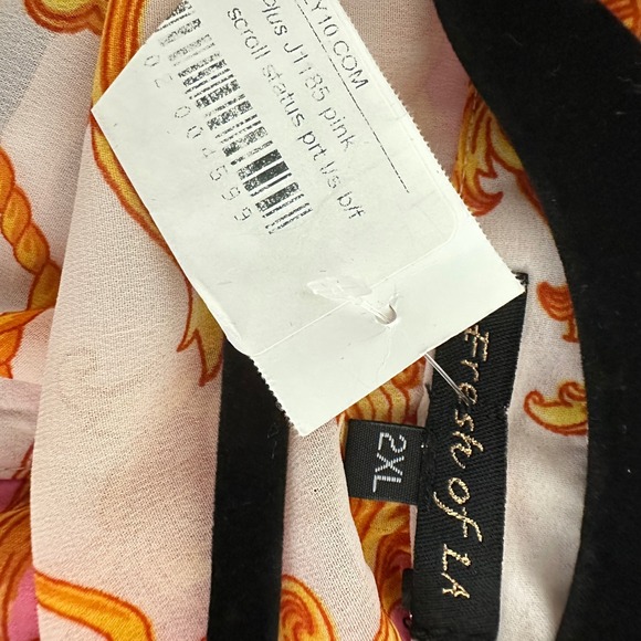 Fresh of LA Womens Top 2X Pink Gold Scroll Chain Print Sheer Feminine Retro 90s - Picture 7 of 8